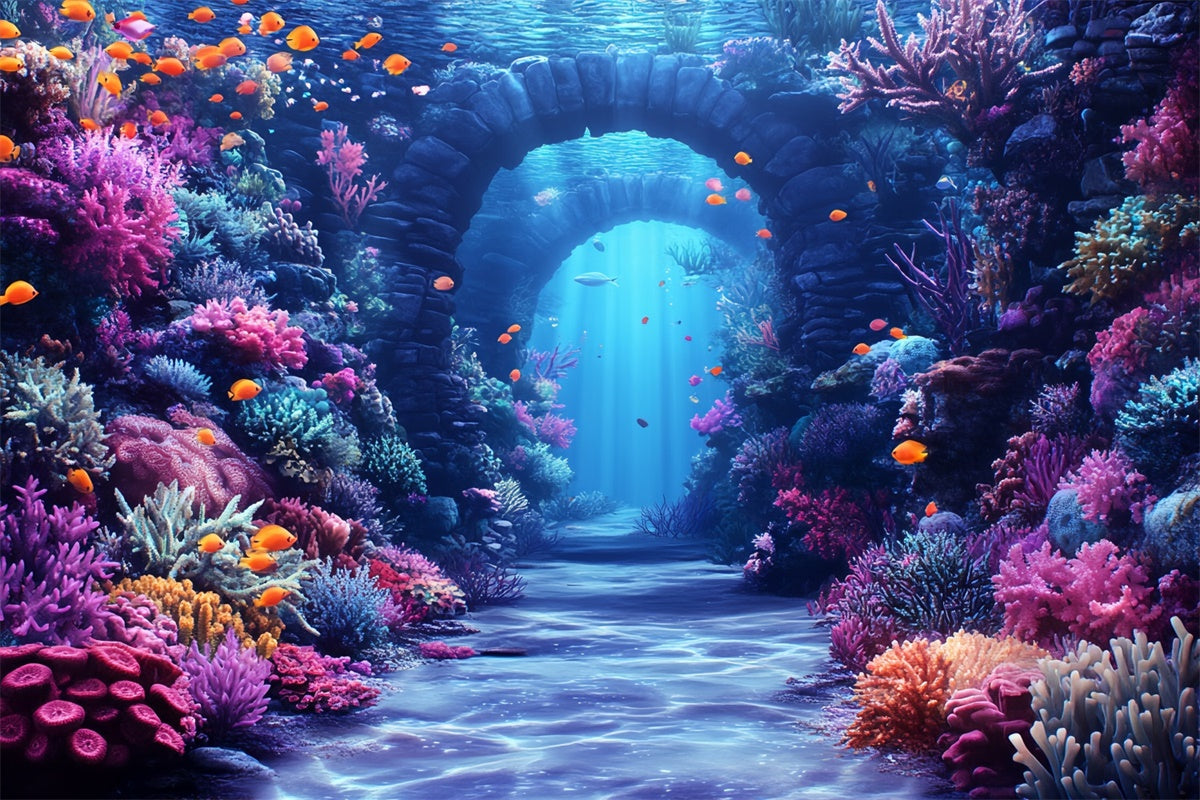 Toile de fond Sous-Marine Arches Aquatiques Corail Été CSH5-100