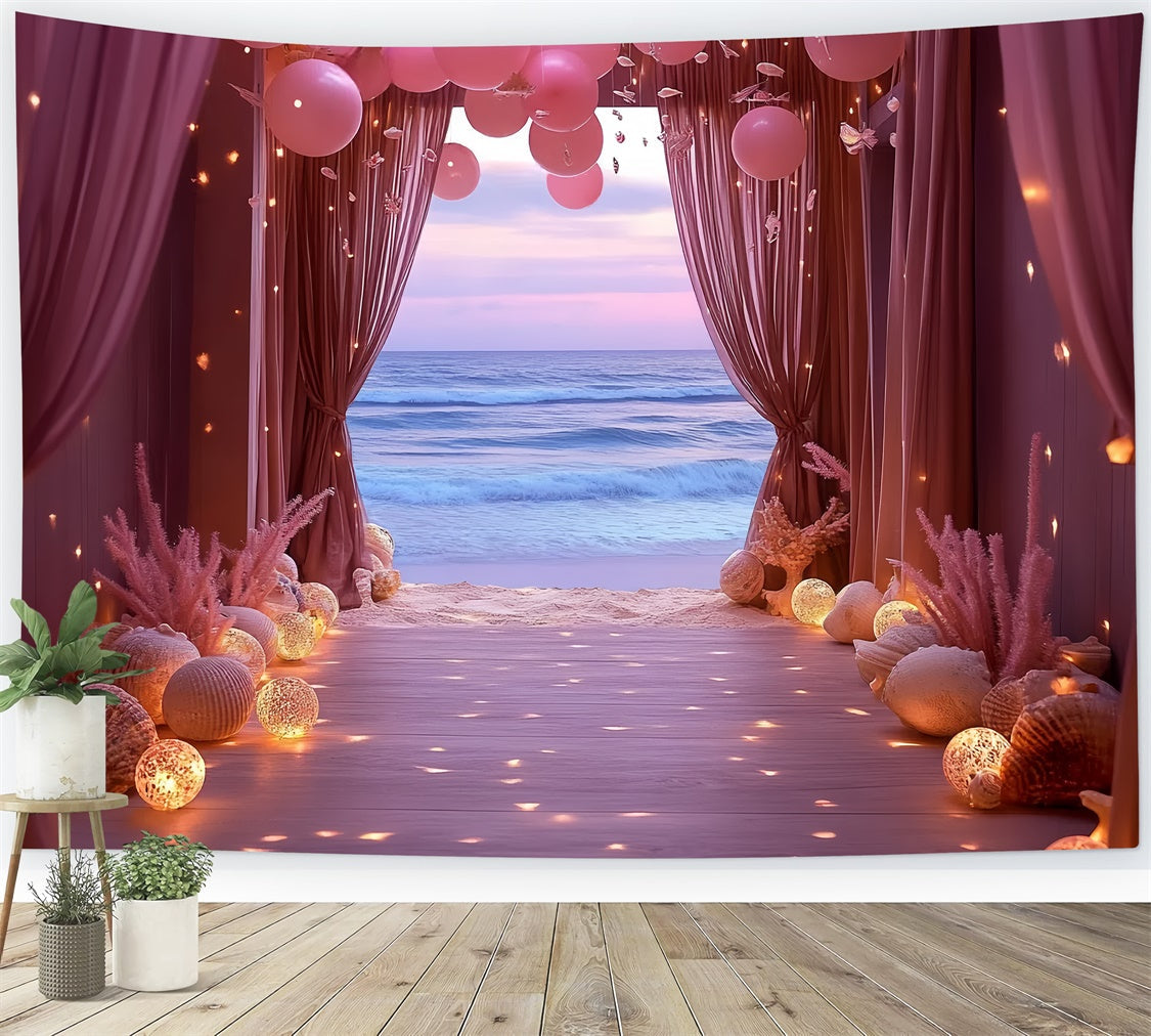 Toile de fond Été Ballon Rose Coquillage Océan CSH5-103