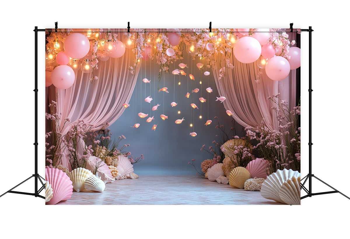 Toile de fond Été Ballon Rose Poisson Océan CSH5-104