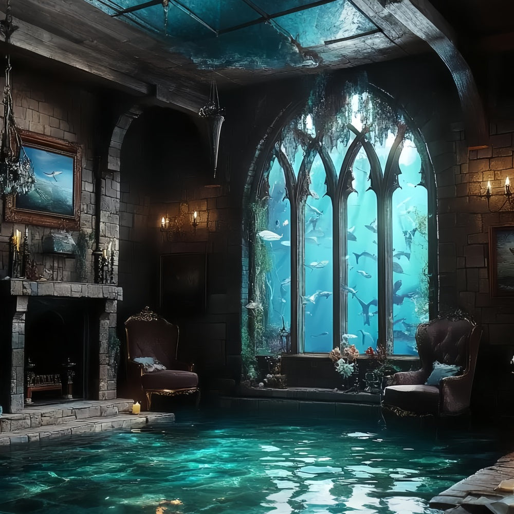 Toile de fond Sous-Marine Château Gothique Marin Été CSH5-114