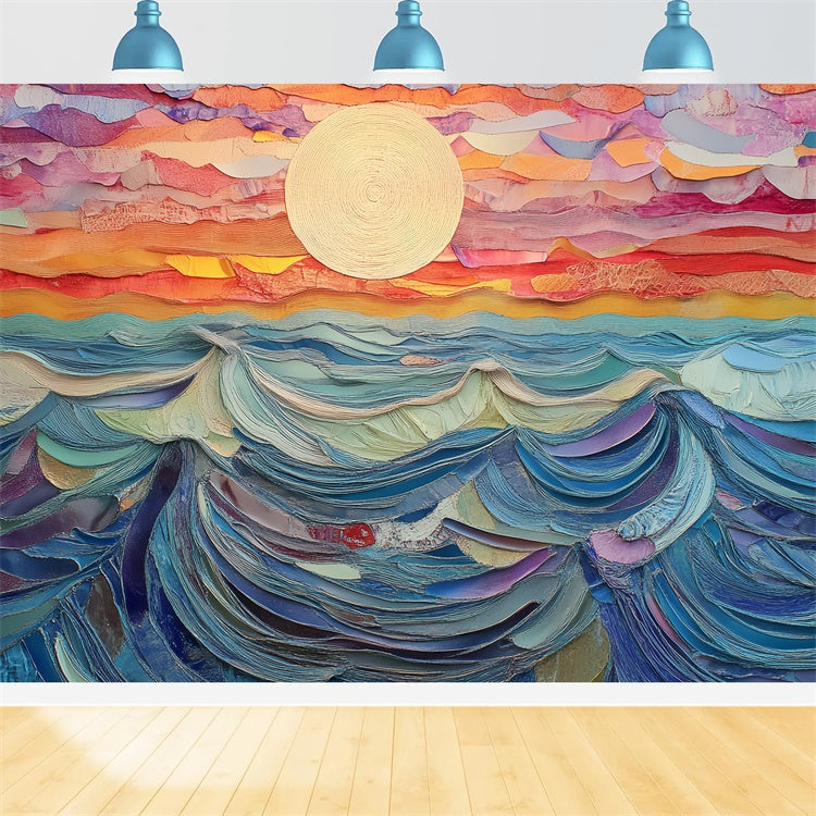 Toile de fond Été Vagues Arc-en-Ciel Coucher de Soleil Peinture CSH5-117