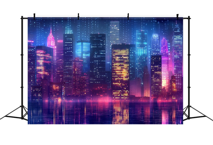 Toile de fond Années 80 Ville Rétro Néon Lumineuse CSH5-183