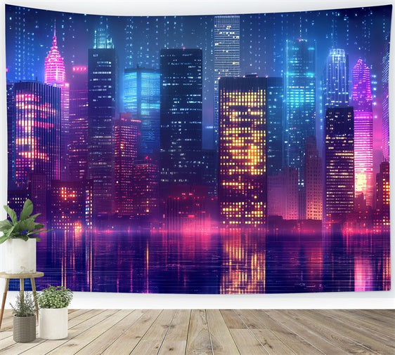 Toile de fond Années 80 Ville Rétro Néon Lumineuse CSH5-183