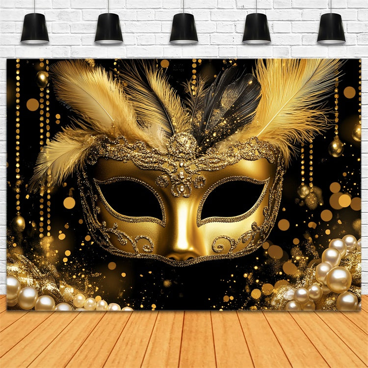 Toile de fond Mascarade Masque Plumes Doré Brillant CSH5-212