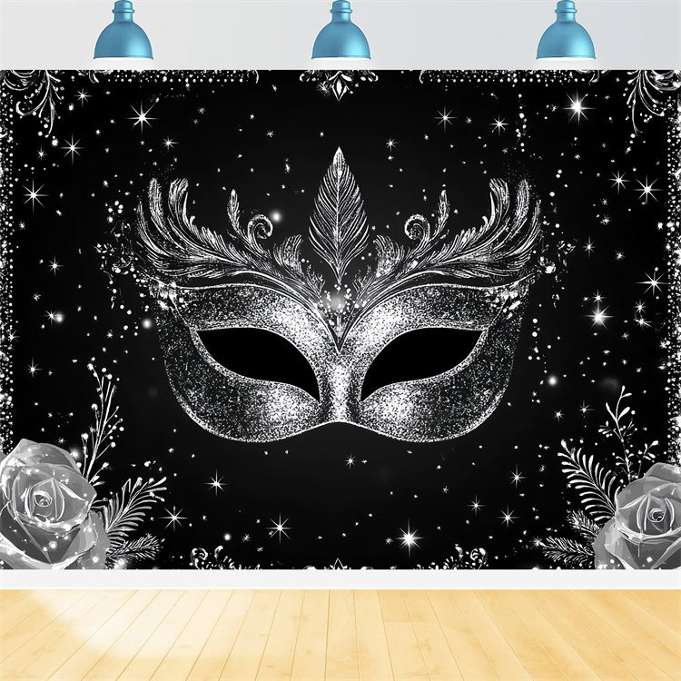 Toile de fond Mascarade Masque Argenté Cadre Étoilé CSH5-214