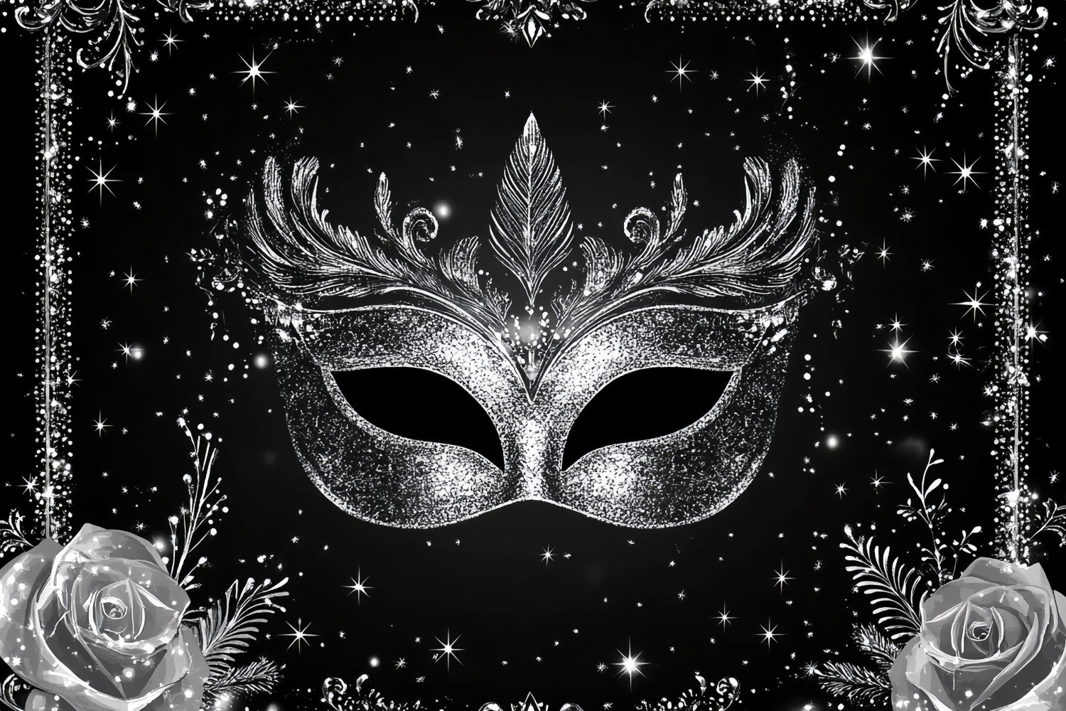 Toile de fond Mascarade Masque Argenté Cadre Étoilé CSH5-214