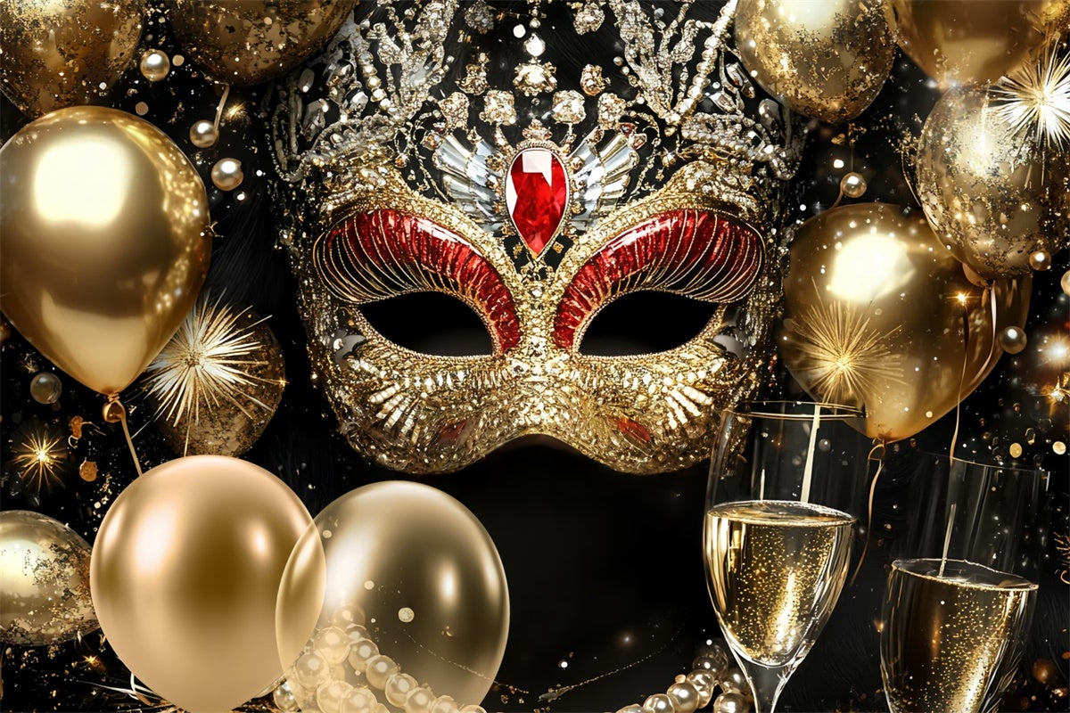 Toile de fond Bal Masqué Masque Rouge Bijou Champagne CSH5-218