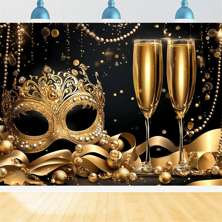 Toile de fond Mascarade Masque Glamour Perles Champagne CSH5-226