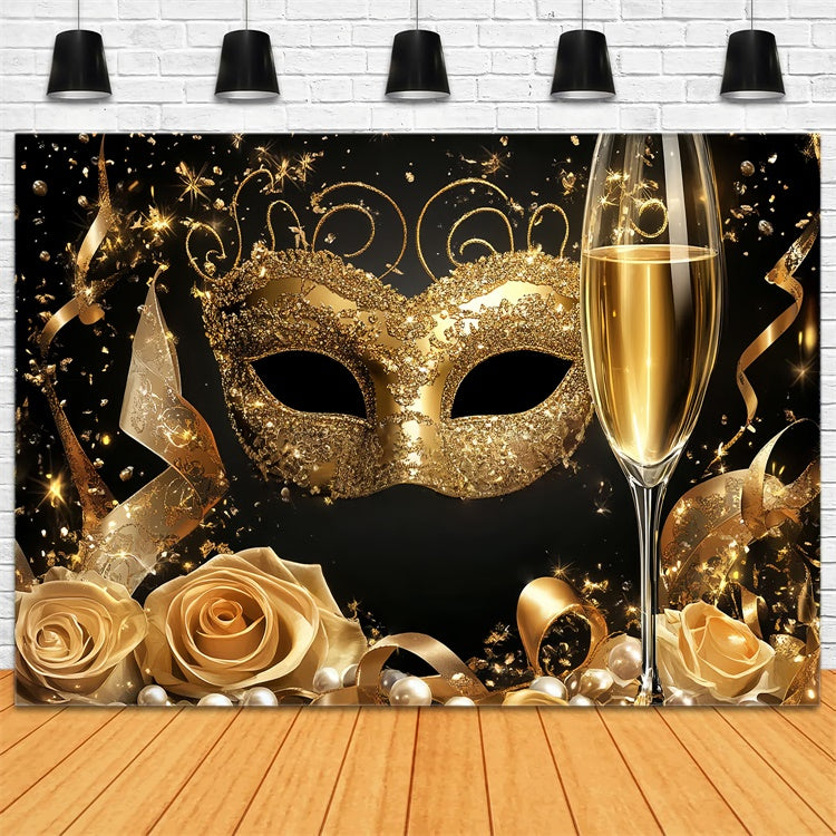 Toile de fond Mascarade Masque Brillant Rubans Roses CSH5-227