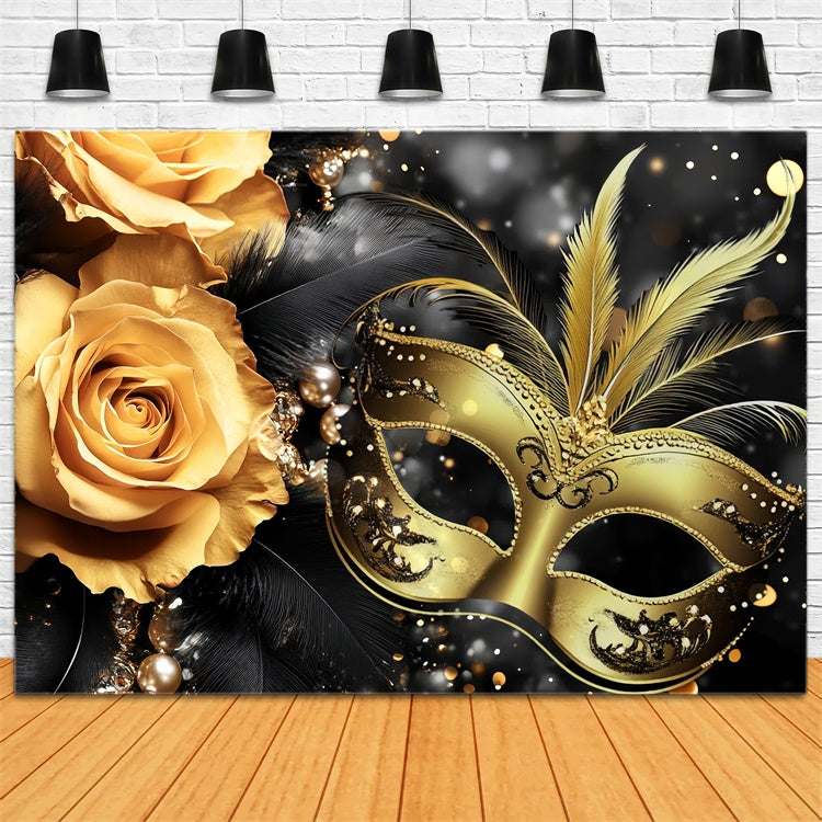 Toile de fond Mascarade Masque Noir Plumes Florales CSH5-228