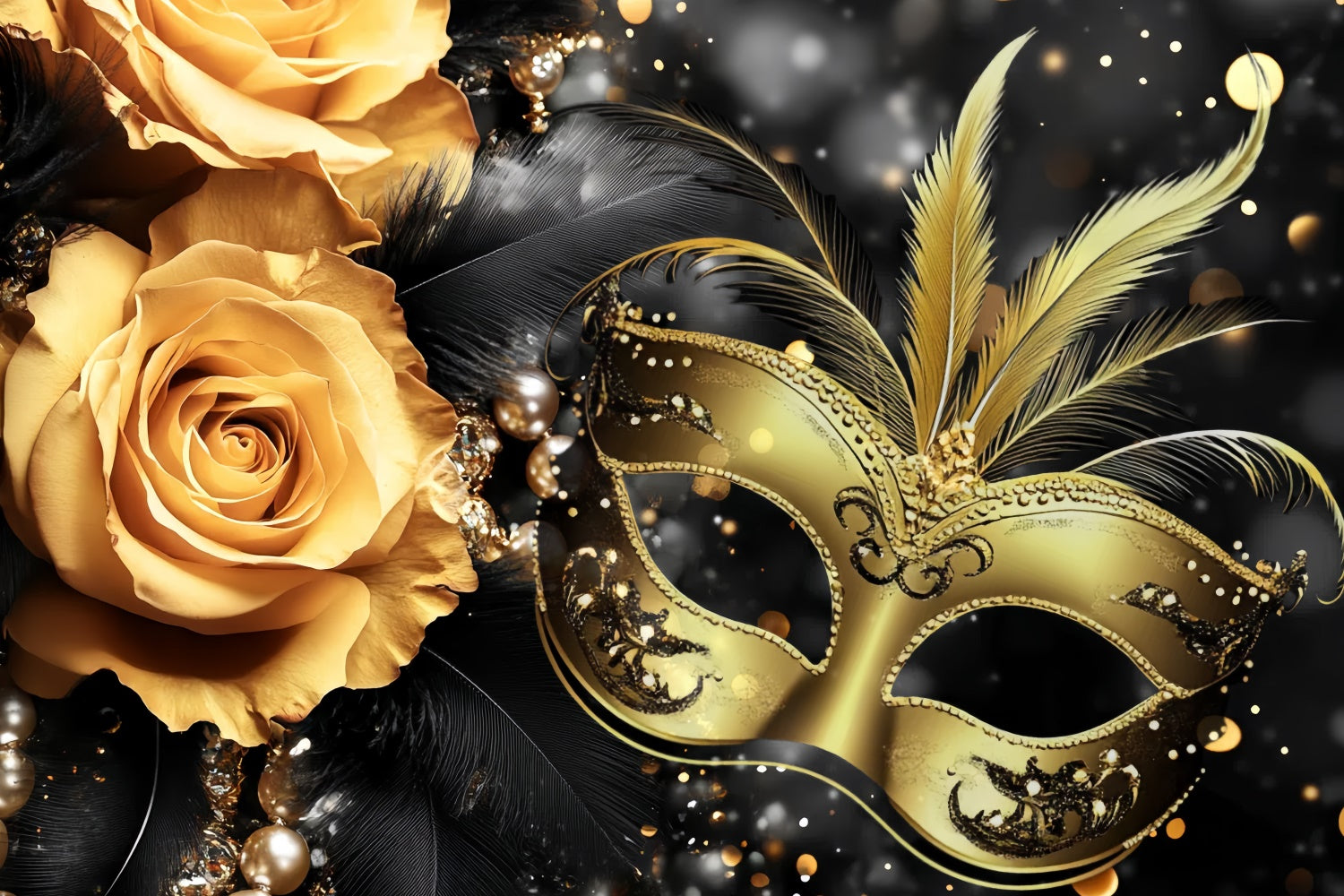 Toile de fond Mascarade Masque Noir Plumes Florales CSH5-228