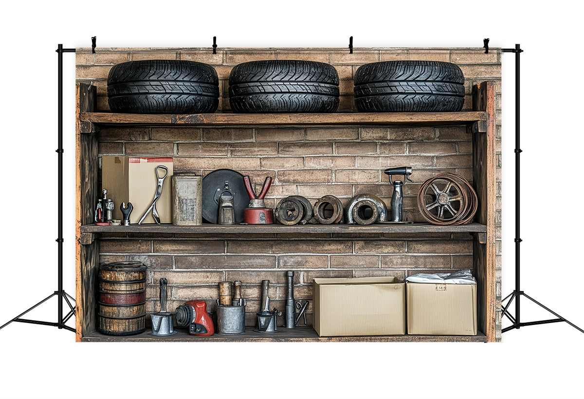 Toile de fond Bonne Fête des Pères Garage Outils Pneus CSH5-25