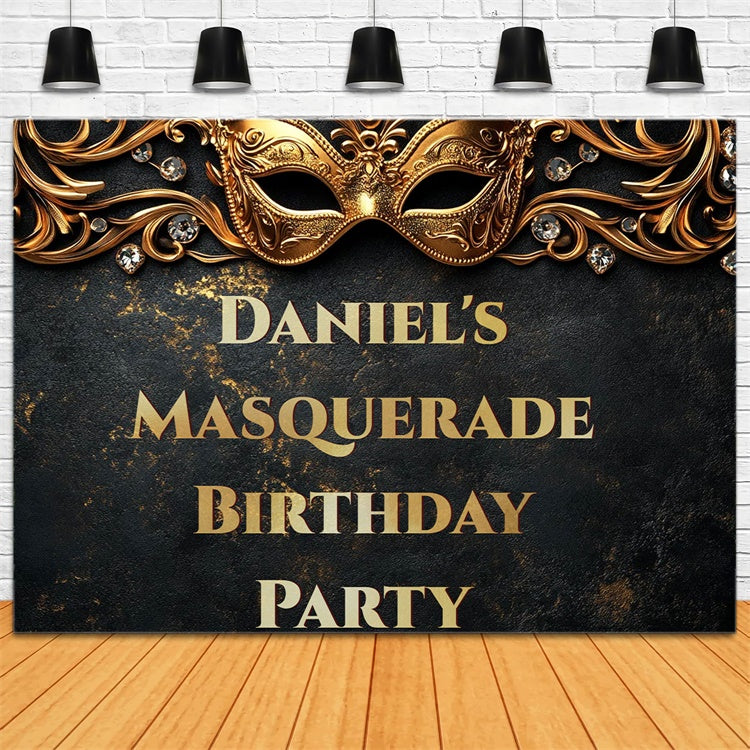 Toile de fond Mascarade Masque Doré Cristal Anniversaire Personnalisé CSH5-252