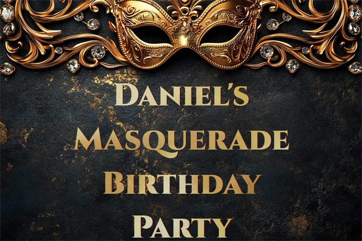 Toile de fond Mascarade Masque Doré Cristal Anniversaire Personnalisé CSH5-252