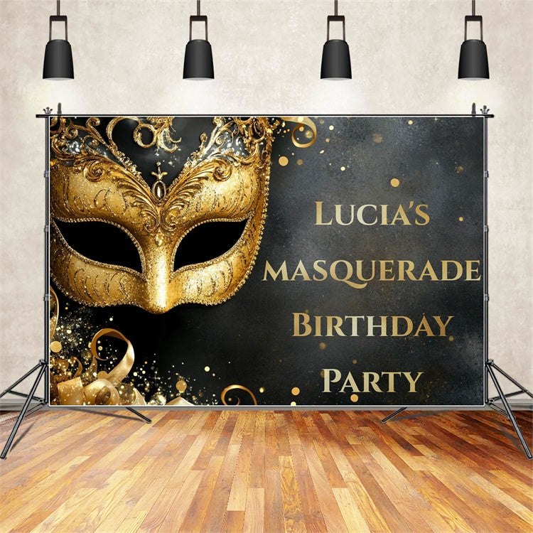 Toile de fond Mascarade Masque Doré Orné Bijou Anniversaire Personnalisé CSH5-253