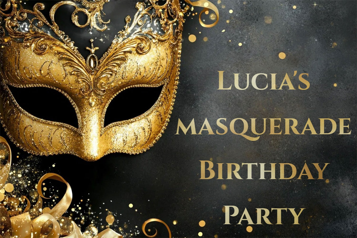 Toile de fond Mascarade Masque Doré Orné Bijou Anniversaire Personnalisé CSH5-253