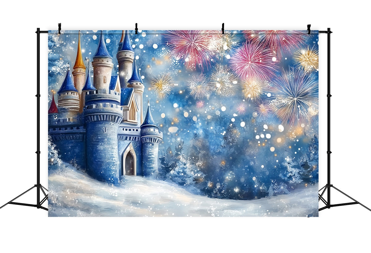 Toile de fond Château Hiver Château Gelé Feux d’Artifice Enfants CSH5-267