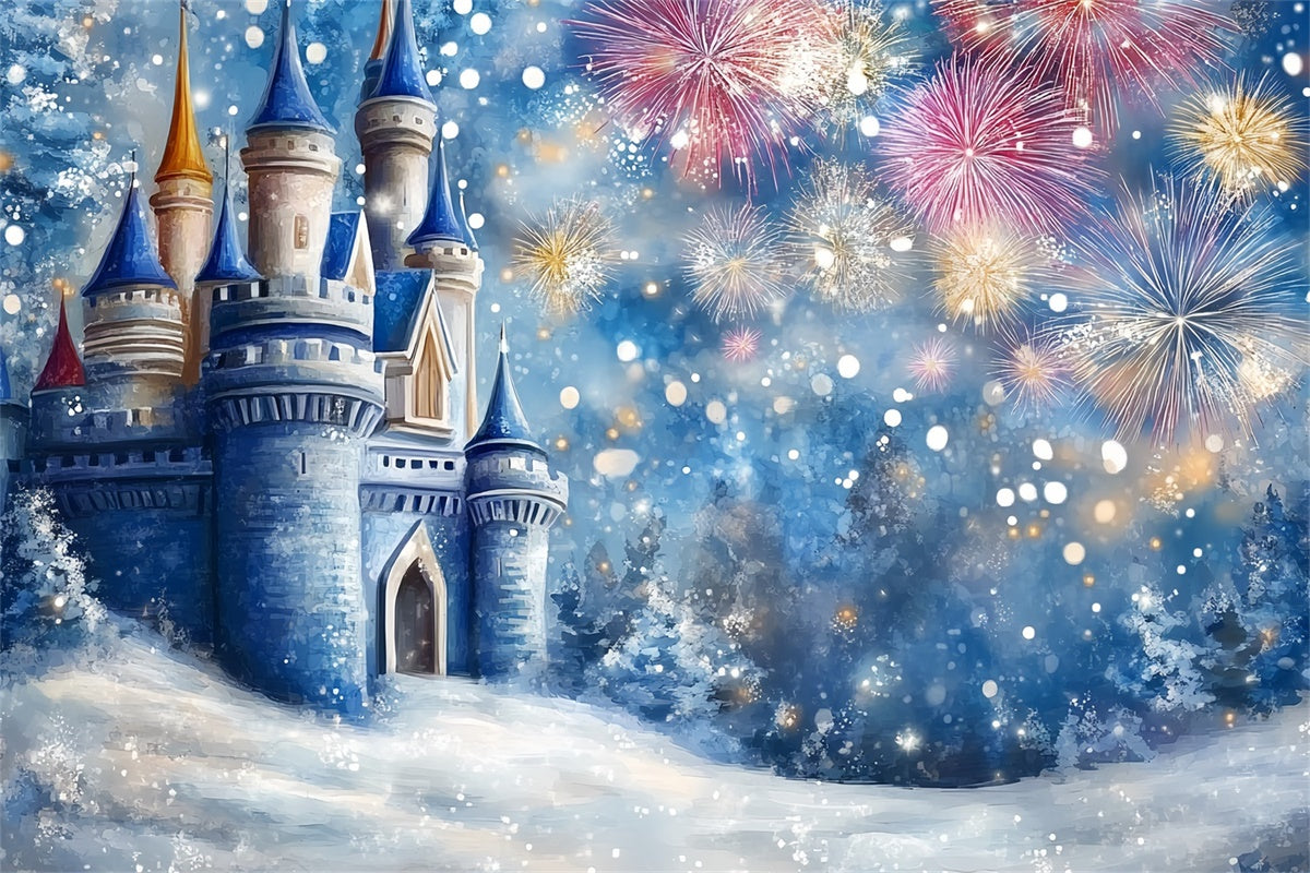 Toile de fond Château Hiver Château Gelé Feux d’Artifice Enfants CSH5-267