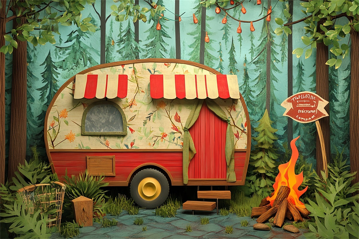 Toile de fond Enfants Nuit Camping Forêt CSH5-287