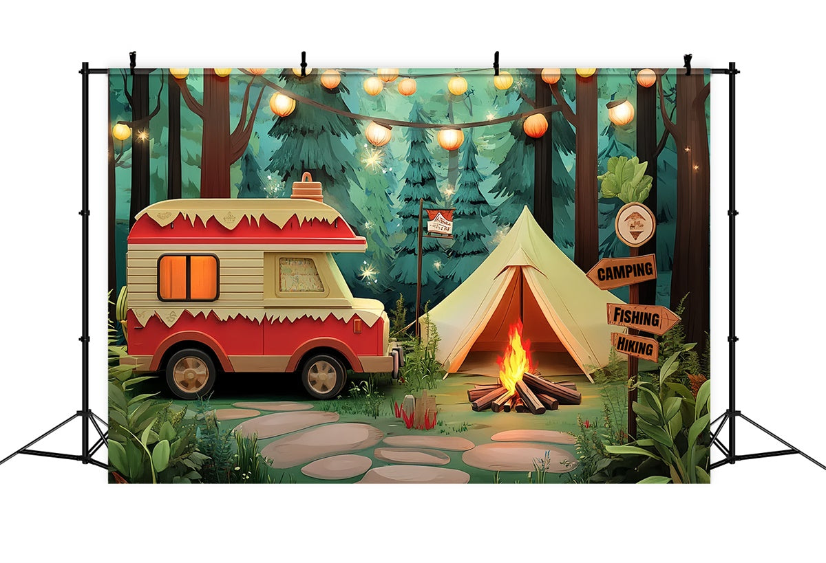 Toile de fond Enfants Tente Confortable Lanterne Forêt CSH5-288