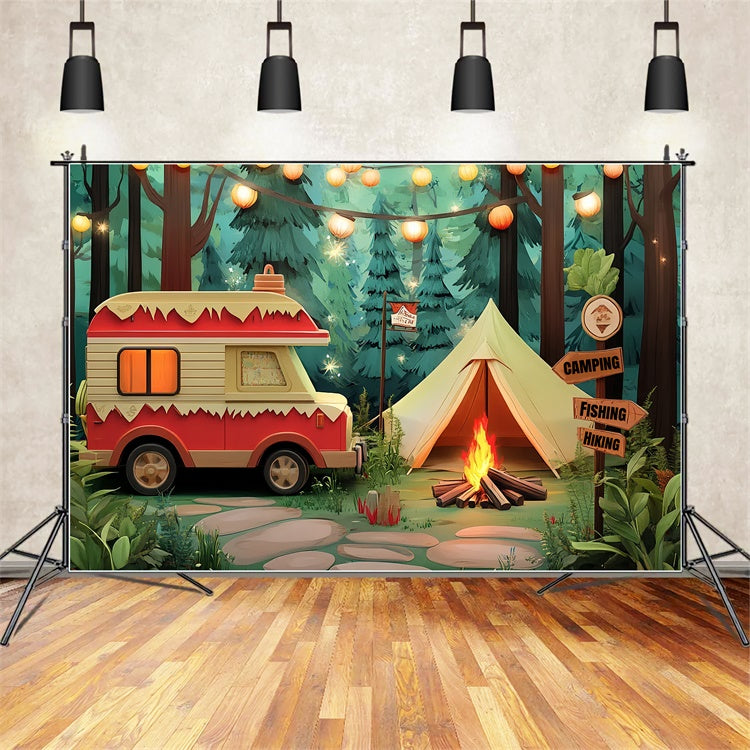 Toile de fond Enfants Tente Confortable Lanterne Forêt CSH5-288