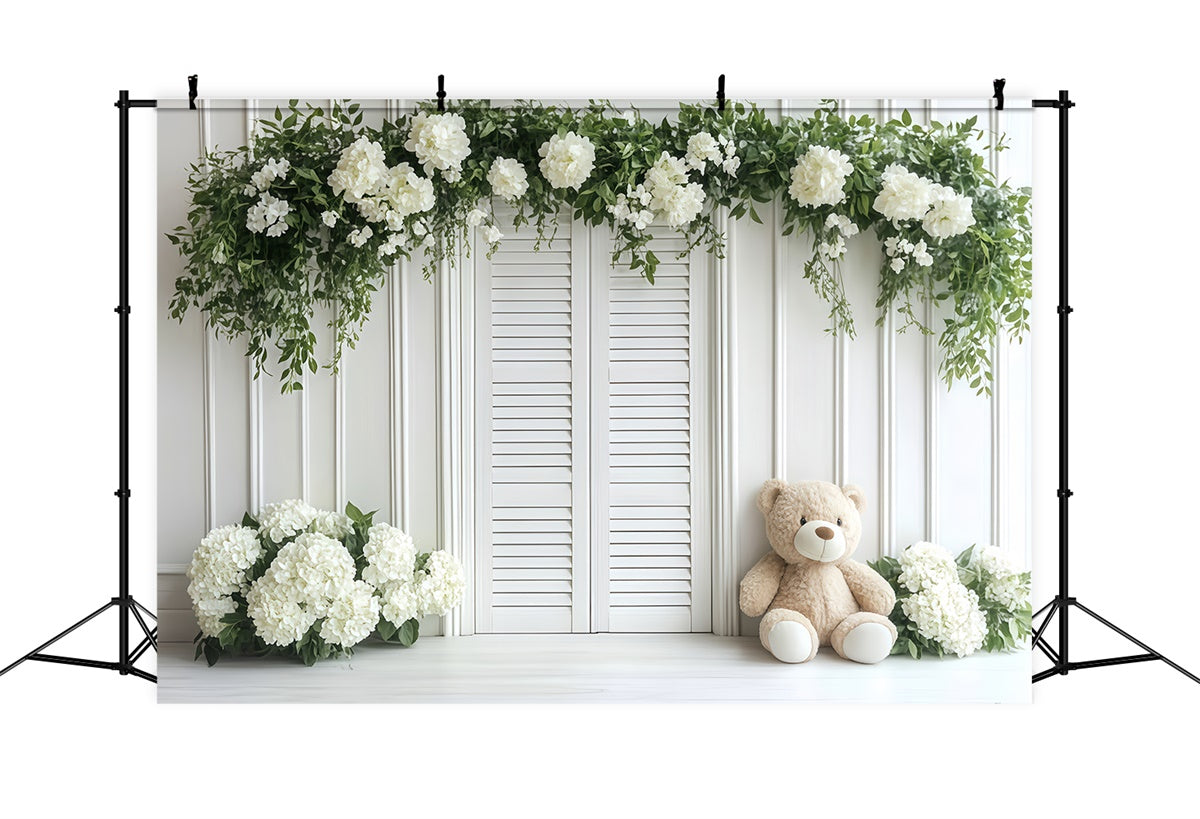 Toile de fond Enfants Ours Jardin Blanc Doux CSH5-304