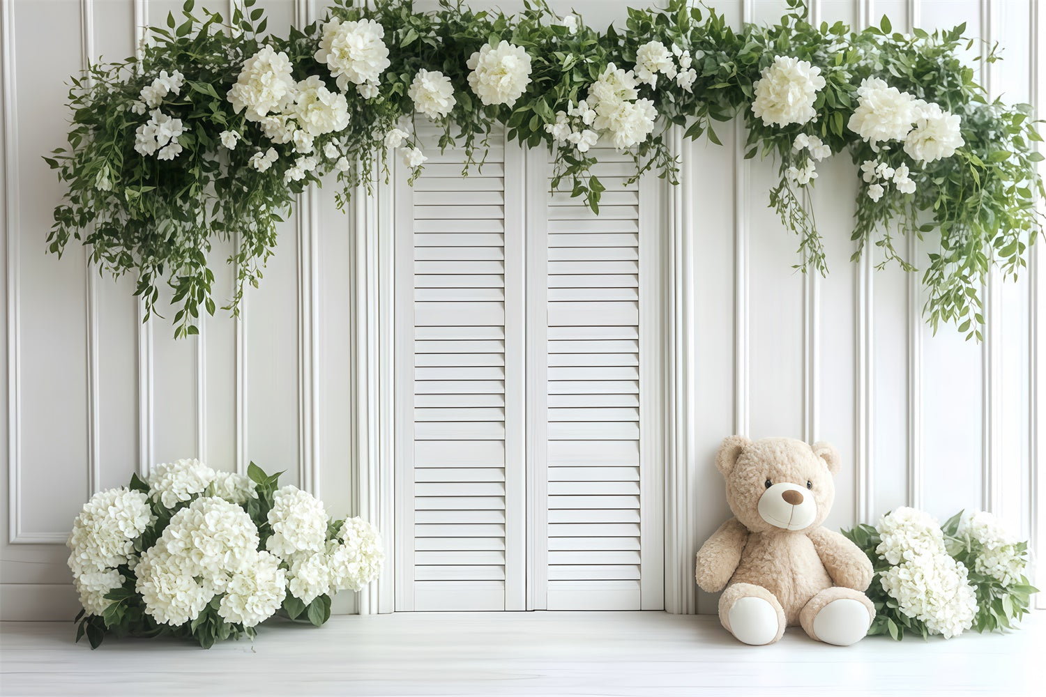 Toile de fond Enfants Ours Jardin Blanc Doux CSH5-304
