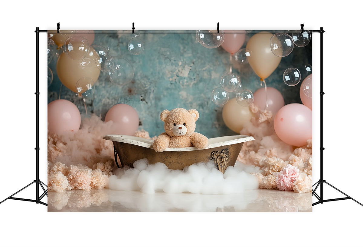 Toile de fond Nouveau-né Bain Ourson Bulles CSH5-313