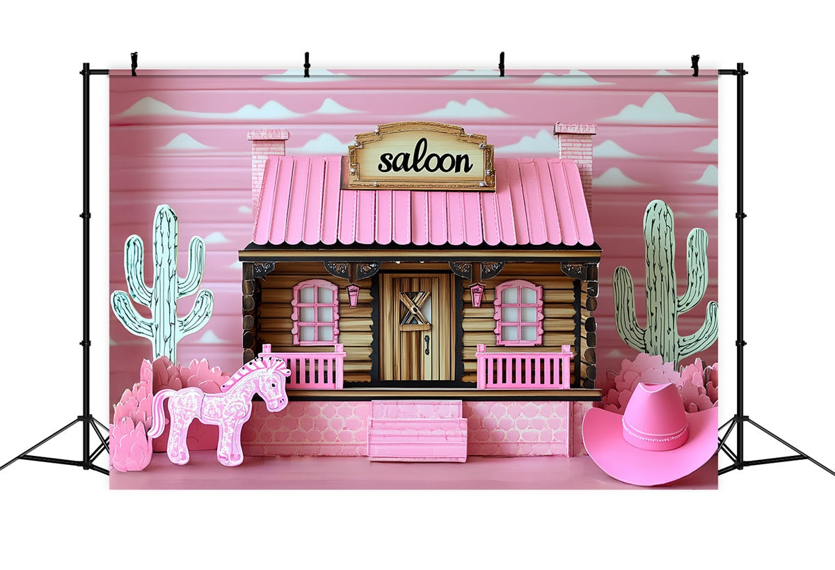 Toile de fond Cowgirl Saloon Rodéo Rose Enfants CSH5-314