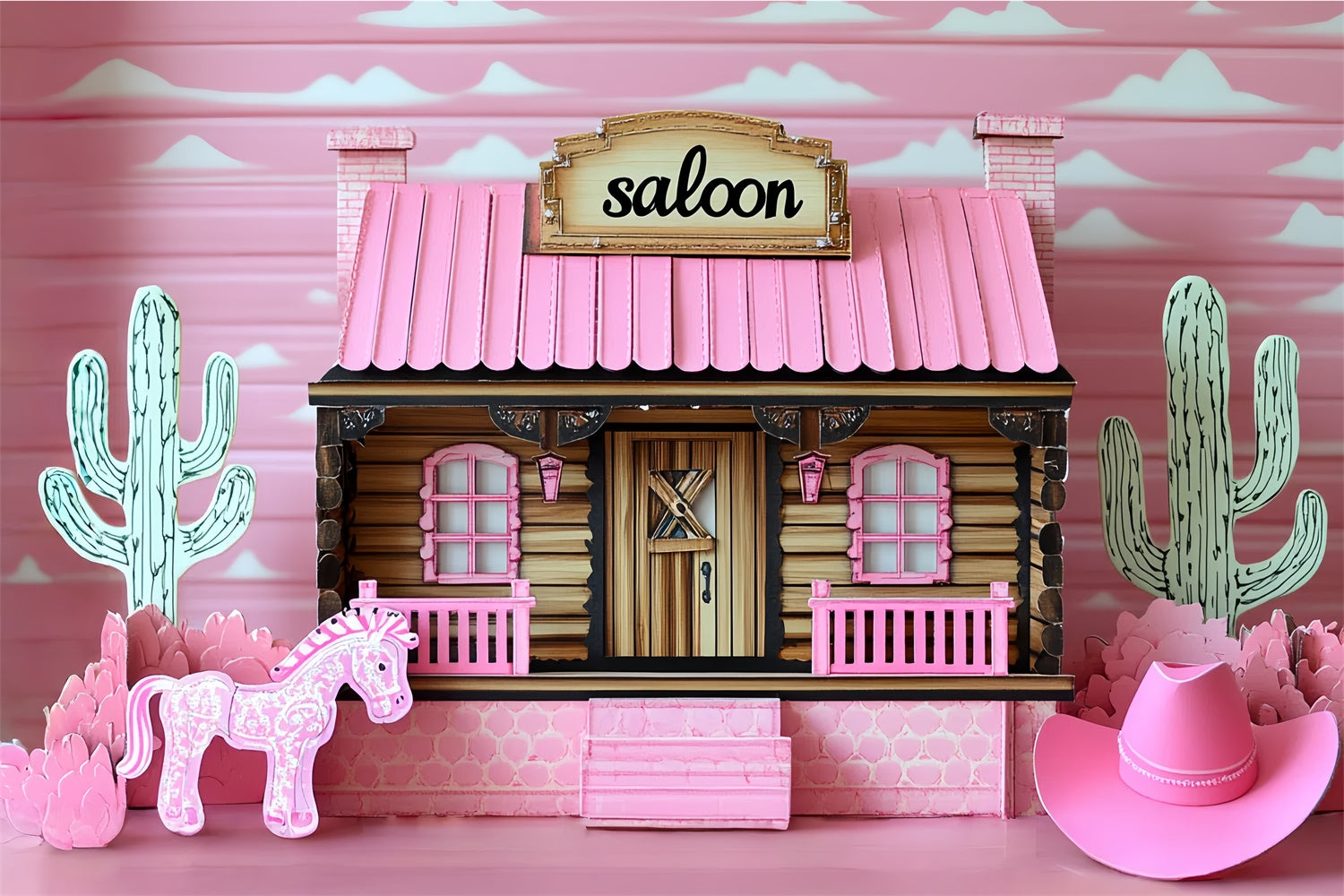 Toile de fond Cowgirl Saloon Rodéo Rose Enfants CSH5-314