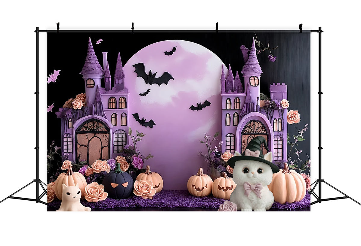 Toile de fond Halloween Château Fleurs Chauves-souris Enfants CSH5-316