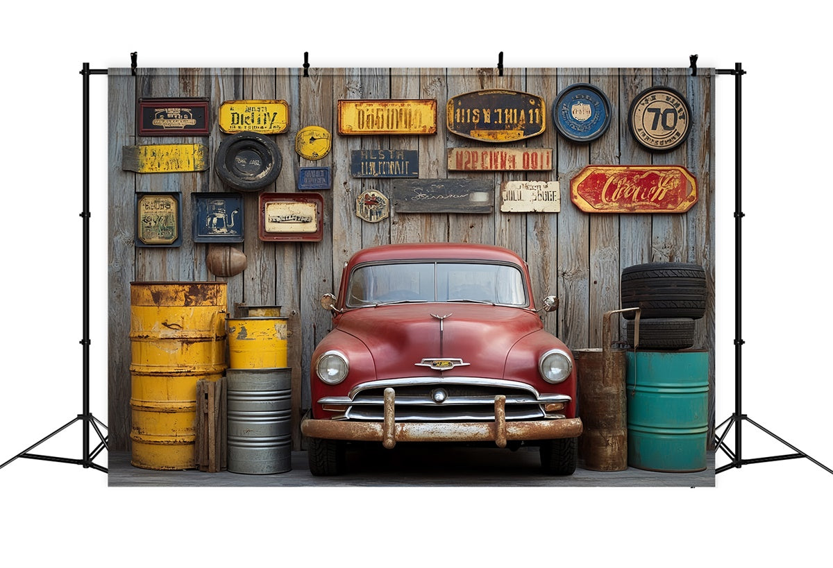 Toile de fond Fête des Pères Bois Vieilli Garage CSH5-43