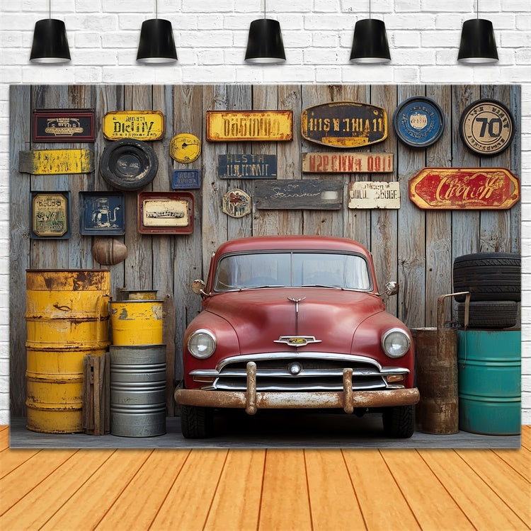 Toile de fond Fête des Pères Bois Vieilli Garage CSH5-43