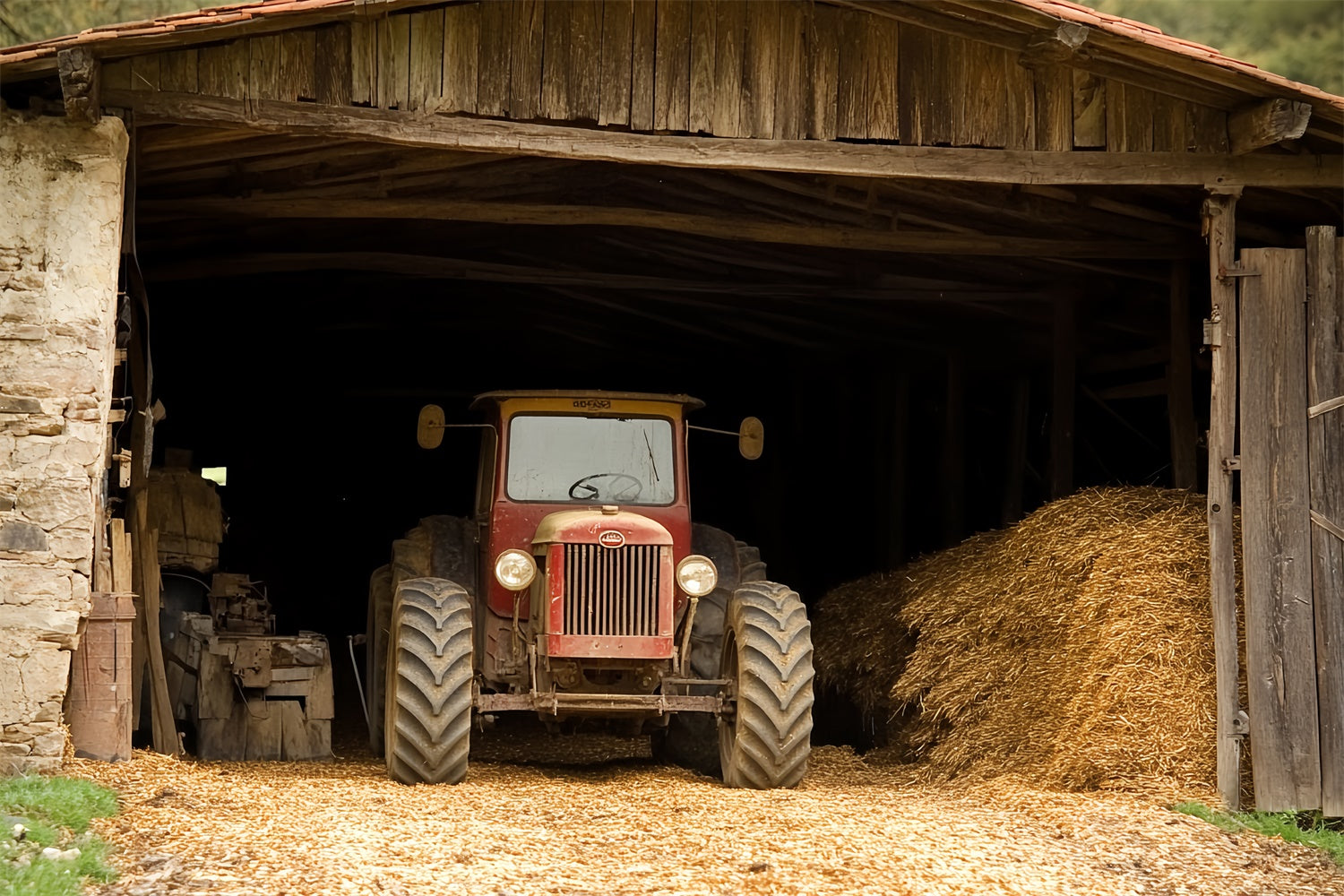 Toile de fond Bonne Fête des Pères Grange Campagne Tracteur CSH5-44