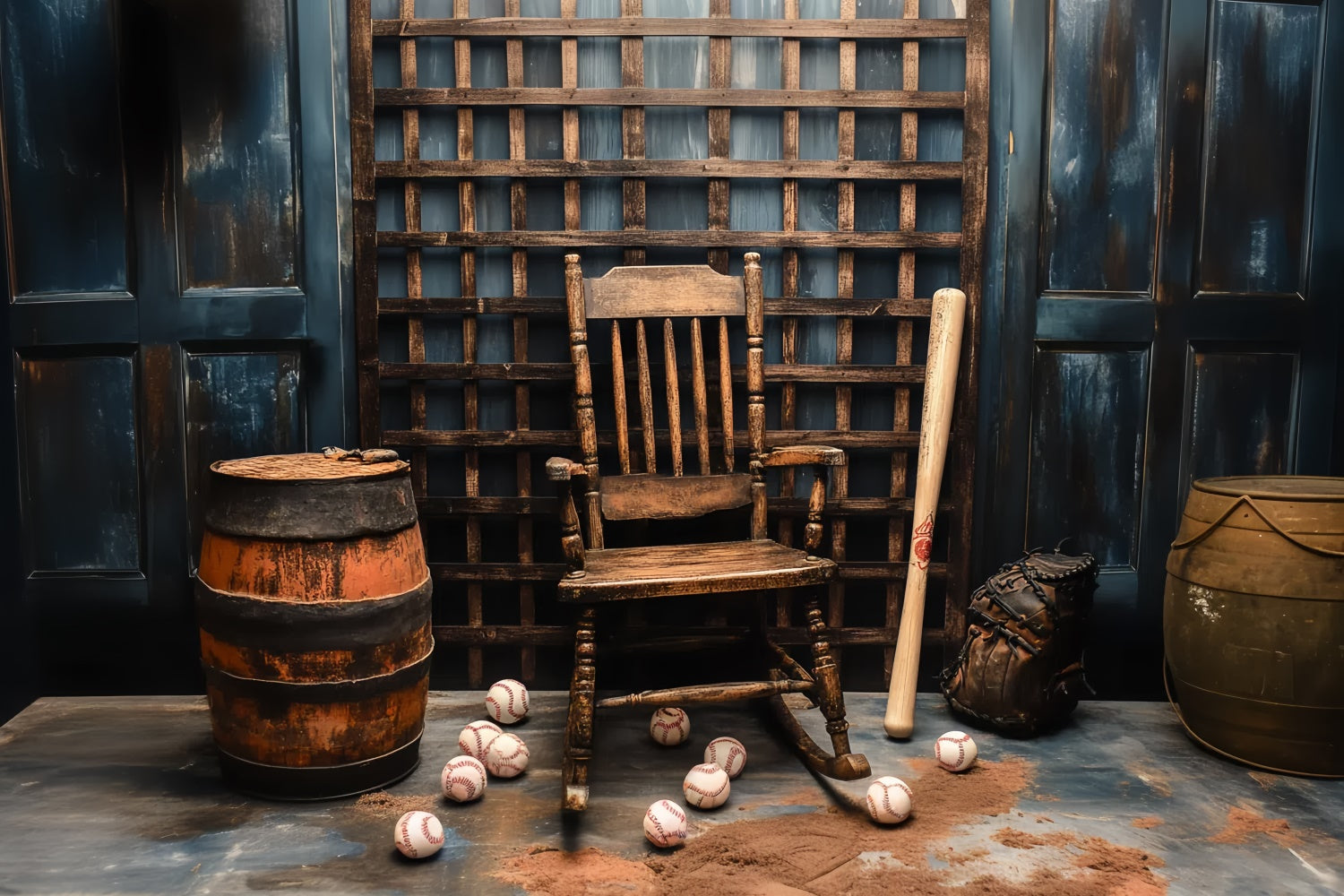 Toile de fond Fête des Pères Chaise en Bois Baseball CSH5-63