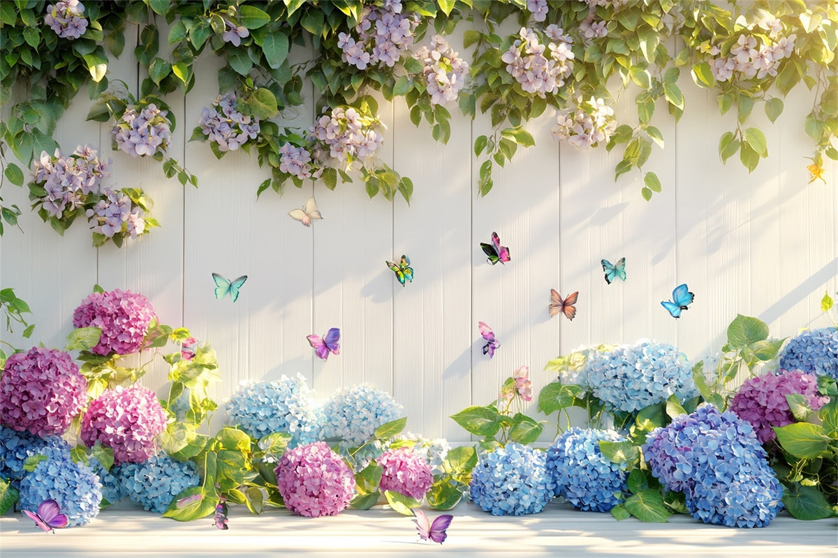 Toile de fond Papillons Hortensias en Fleurs Été CSH5-71