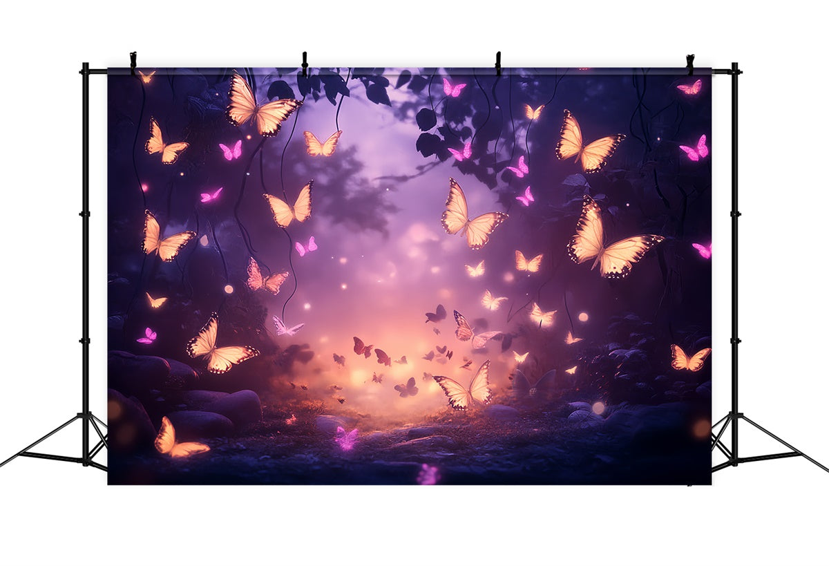 Toile de fond Été Crépuscule Magique Forêt Papillons CSH5-74