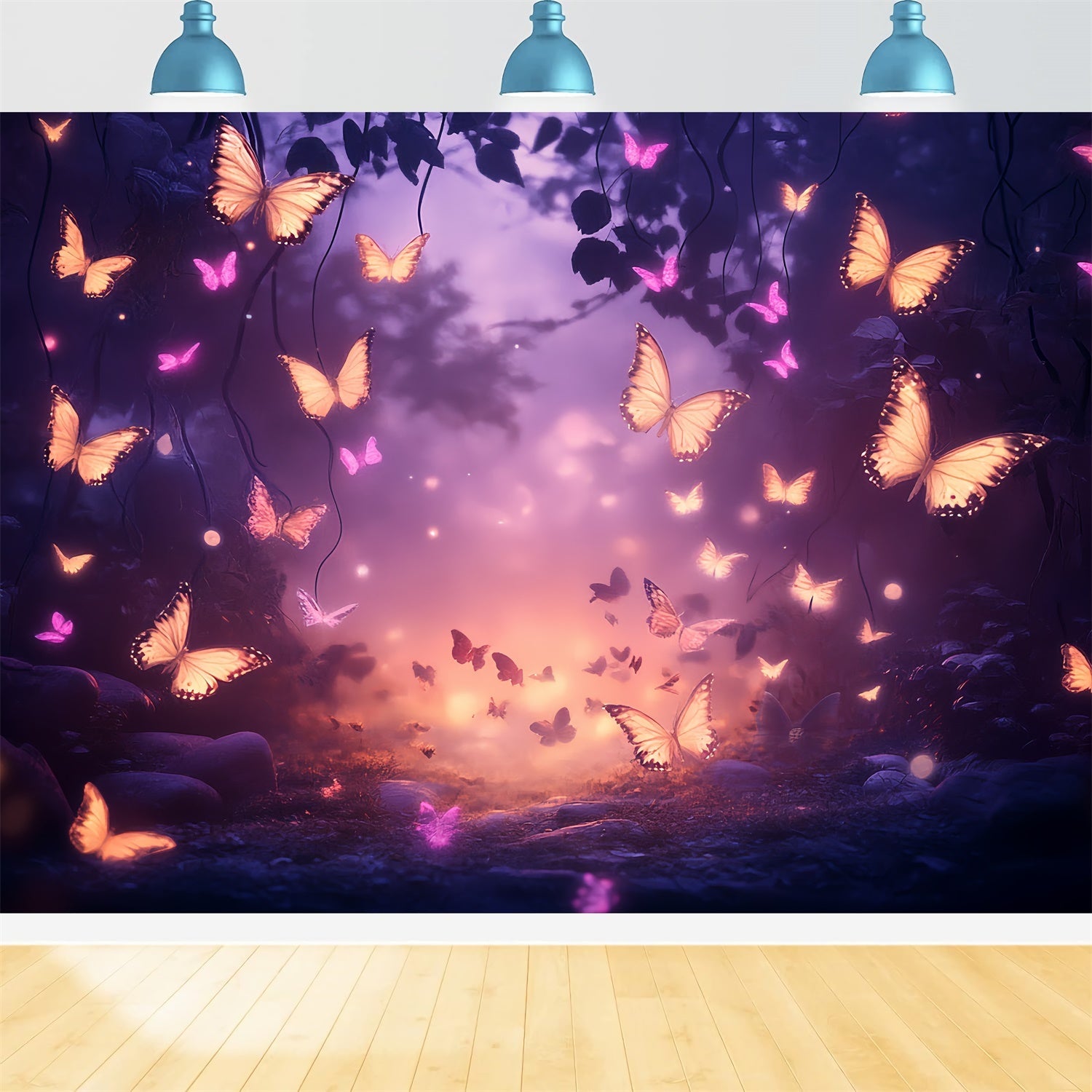 Toile de fond Été Crépuscule Magique Forêt Papillons CSH5-74