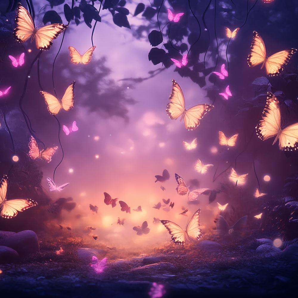 Toile de fond Été Crépuscule Magique Forêt Papillons CSH5-74