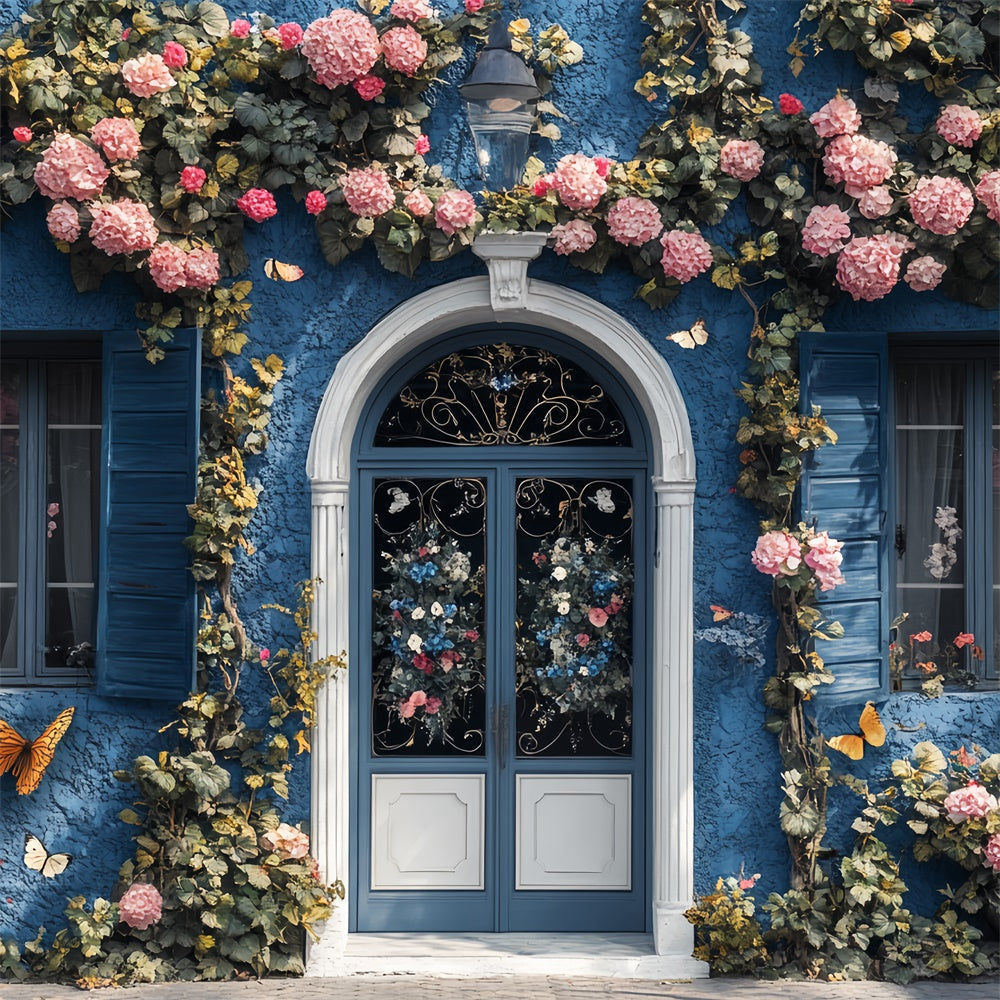 Toile de fond Été Jardin Cottage Bleu Papillons CSH5-76