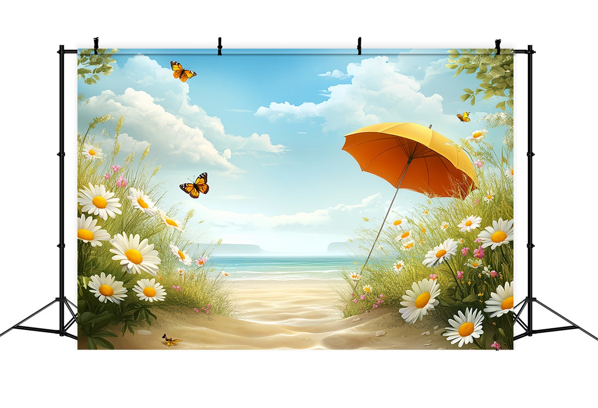 Toile de fond de Plage Été Plage Fleurie Ciel Lumineux CSH5-81