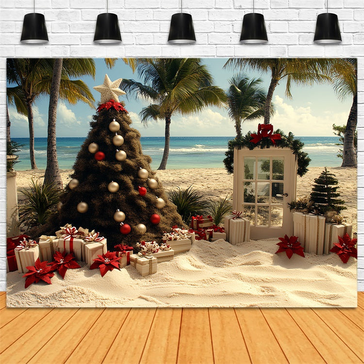Toile de fond Été Sapin de Noël Plage Tropicale CSH5-83
