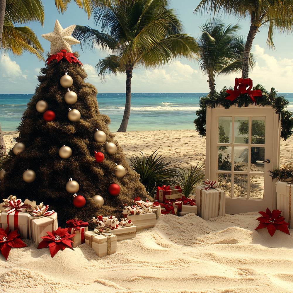 Toile de fond Été Sapin de Noël Plage Tropicale CSH5-83