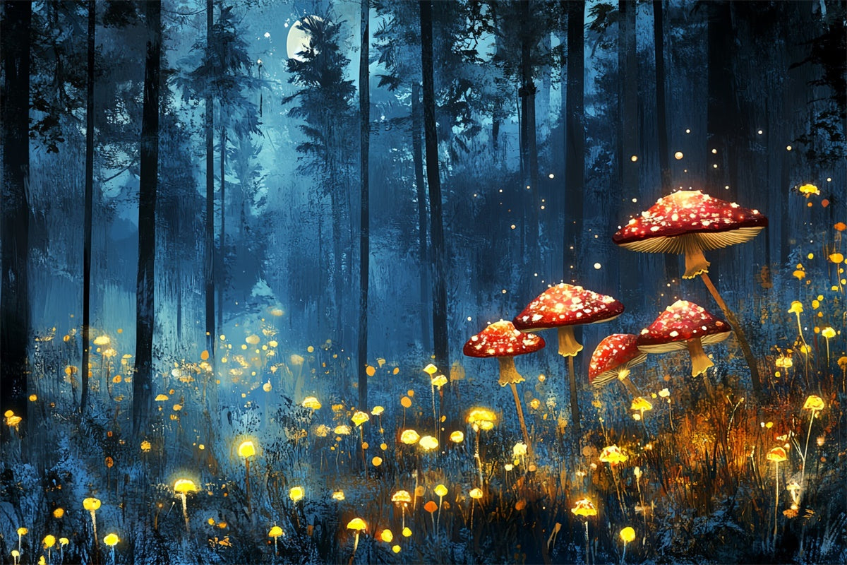 Toile de fond Été Forêt Magique Champignons Lumineux CSH5-88