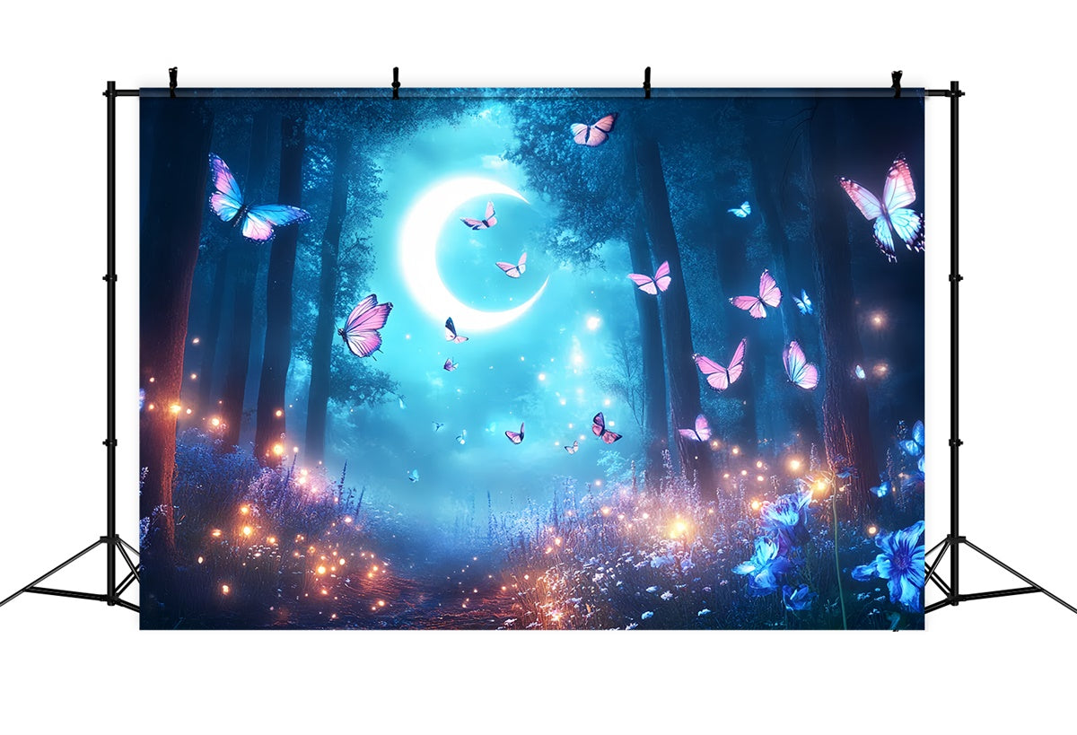 Toile de fond Papillons Lune Croissante Forêt Été CSH5-89