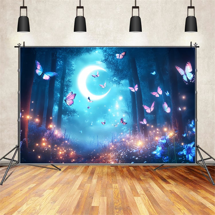 Toile de fond Papillons Lune Croissante Forêt Été CSH5-89