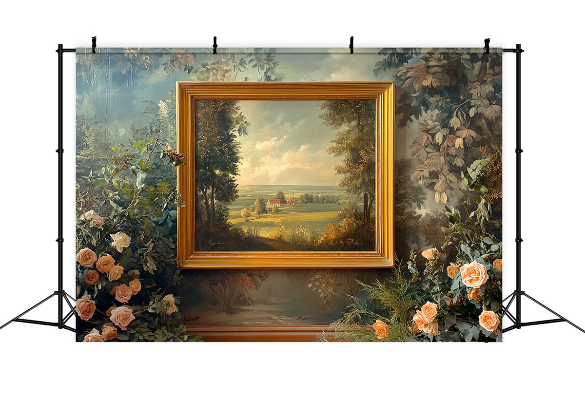 Toile de fond Vintage Cadre Doré Vue Jardin CSH57-100