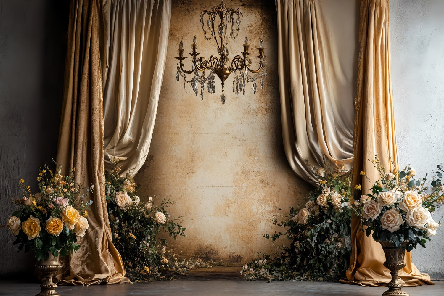 Toile de fond Vintage Mur Élégance Drapée Dorée Baroque CSH57-101