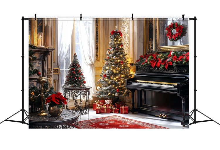 Toile de fond Vintage Noël Piano Doré Festif CSH57-102