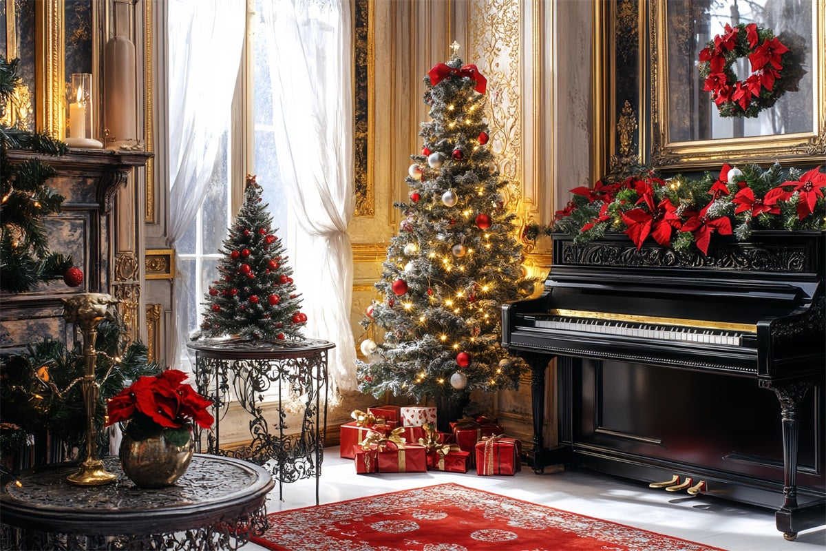 Toile de fond Vintage Noël Piano Doré Festif CSH57-102